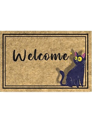 Mey İthalat Tasarımlı Dekoratif Kapı Önü Paspası, Dış Mekan/ev Içi/banyo/mutfak/yatak Odası/giriş Paspası (Welcome Cat, 40X60)