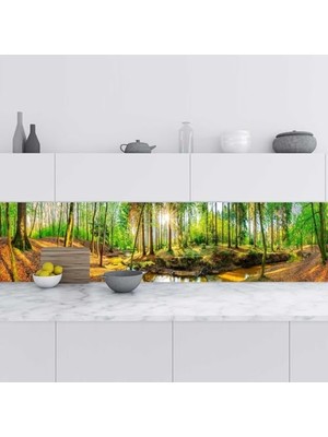 Mey İthalat Mutfak Tezgah Arası Folyo Fayans Kaplama Folyosu Dere Orman 60X500 cm