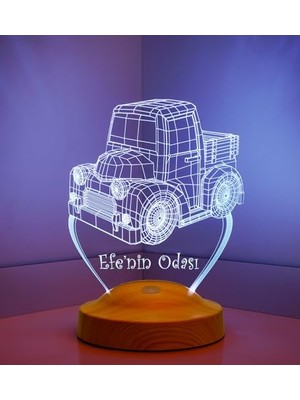 Mey İthalat Çocuk ve Bebek Odası Lambası, 3D Kamyon Araba LED Lamba, Yenidoğan ve Çocuk Hediyesi