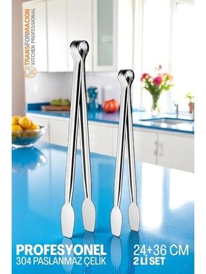 Mey İthalat 2 Boy Mutfak, Mangal ve Izgara Maşası, 304 Paslanmaz Çelik, 24 ve 36 Cm, 7430000721806