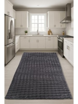 Mey İthalat Antrasit Peluş Mutfak Halısı 150 x 250 Cm, Leke Tutmaz, Yıkanabilir ve Kaymaz Tabanlı