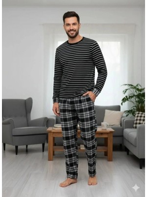 Pileli Store Pijalüx Tek Alt Cepli Ekose Pijama Battal