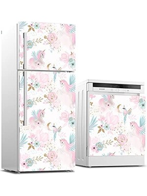 Mey İthalat Sticker Kaplama, Pembe At ve Kuş, Buzdolabı ve Bulaşık Makinası Beyaz Eşya