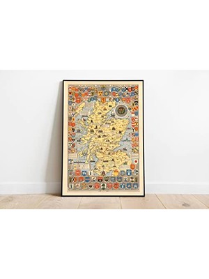 Mey İthalat Iskoçya Haritası Sanatsal Duvar Dekorasyon Posteri, 60X90 cm