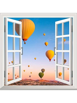 Mey İthalat Pencere Poster Duvar Kağıdı Kapadokya Balon Yapışkanlı Sticker