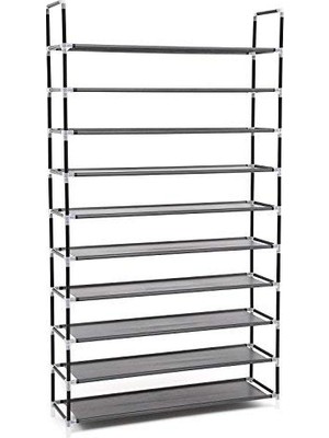 Mey İthalat 10 Katlı Ayakkabı Rafı, 100X29X175 Cm, Siyah, LSR10H