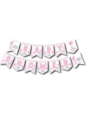 Mey İthalat Zikzak Banner, Baby Shower, Pembe Fil