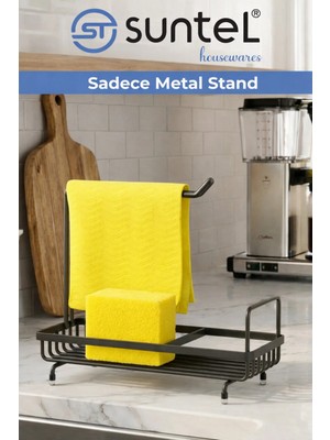 Suntel Mutfak Lavabo Üstü Düzenleyici Organizer - Metal Süngerlik, Deterjanlık ve Bez Askılı Stand