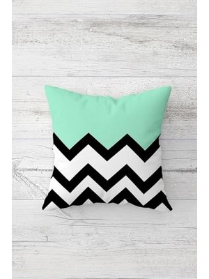 Mey İthalat Turkuaz-Siyah Zigzag Geometrik Kırlent Kılıfı, Çift Taraflı Baskılı, Gizli Fermuarlı, 45 x 45