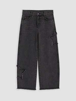 Lcw Kids Siyah Wideleg Nakışlı Kız Çocuk Jean Pantolon