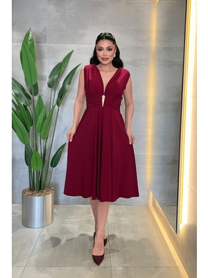 Giyimmasalı Jarse Kumaş Sırt Çapraz Detaylı Midi Ebise - BORDO-GYM-213