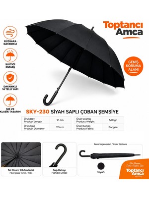 Toptancı Amca 16 Telli Protokol Şemsiyesi Kılıflı Su Tutmaz Kaymaz Tutamaçlı Yağmur Şemsiyesi T.amca