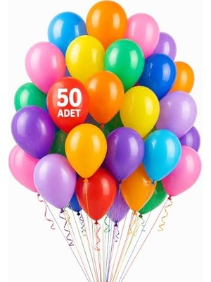 Mey İthalat Renkli Balon 50'li Karışık Renk Parti Doğum Günü Kutlama Özel Günler