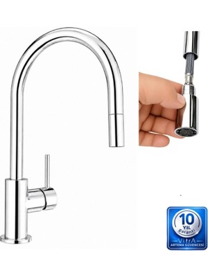 Artema Shift Pull-Down Eviye Bataryası A43749 Krom V-Bright Kaplamalı Tezgah Üstü Montaj Için Dayanıklı Yapı