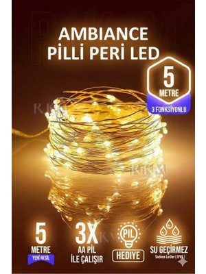 Eser Ticarett 5 Metre Günışığı Bahçe Aydınlatma - Pil Hediyeli Dekoratif LED Işık - Dış Mekan Aydınlatma