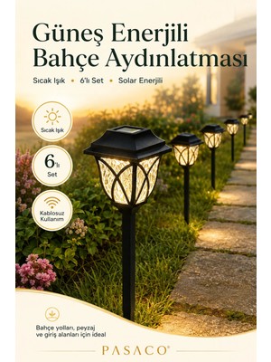 Eser Ticarett 6'lı Set Solar Güneş Enerjili Bahçe Yürüyüş Yolu Peyzaj Dekoratif LED Aydınlatma