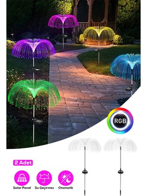 Eser Ticarett Solar Rgb Fiber Optik Bahçe Lambası 2’li – Su Geçirmez Dekoratif Güneş Enerjili Işık