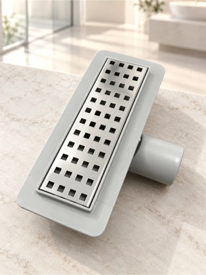 20 cm Paslanmaz Çelik Duş Gideri | Lineer Duş Kanal Gideri | Kare Izgara Süzgeç | Banyo Yer Gideri