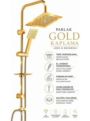 Premium Gold Robot Duş Sistemi Pirinç Gövde Kare Yağmurlama Duş Başlıklı Banyo Seti Altın