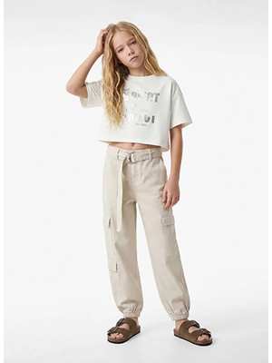 Koton Ekru Kız Çocuk Baskılı T-Shirt 6SKG10164AK