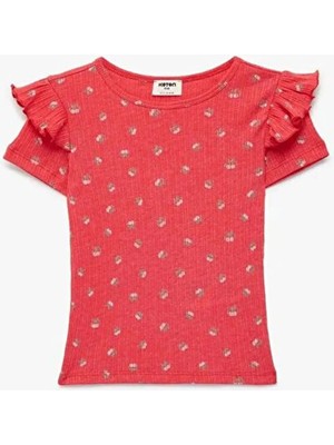 Koton Kırmızı Kız Çocuk Baskılı T-Shirt 6SKG10064AK