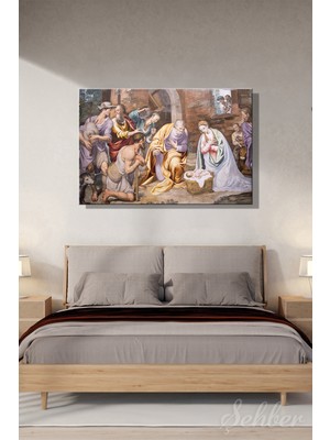 Şehber Simone Peterzano'nın ''adoration Of The Shepherds'' Adlı Freski Yatay Kanvas Tablo 4384