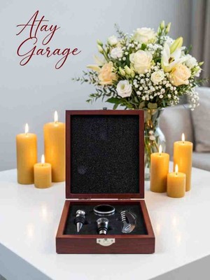 Atay Garage Premium Ahşap Kutulu Tirbüşon ve Şarap Seti – Ev Hediyesi Özel Tasarım Set