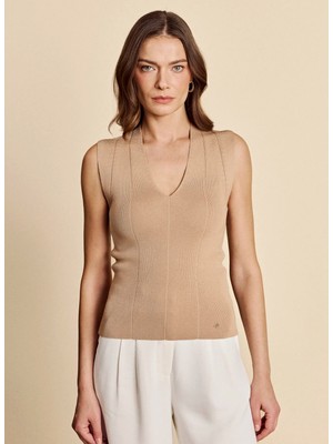Brooks Brothers Açık Kahve Kadın Fitilli Desen Bluz BBFW26FKB001