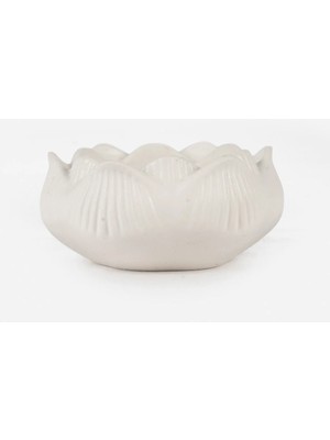 Deconore Lotus Seramik Çiçek Formlu Mumluk Beyaz (8x4 Cm)