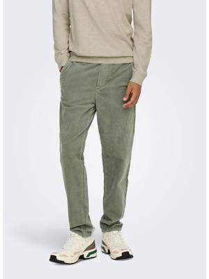 Only & Sons Yeşil Erkek Tapered Fit Yumuşak Dokulu Chino Pantolon 22029790 Onslınus Corduroy 0185 Pnt