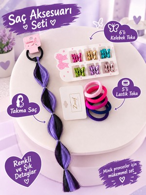 Dofix Pastel Saç Takı Seti 6'lı Kelebek Toka,5'li Lastik Toka ve 1 Adet Takma Saç