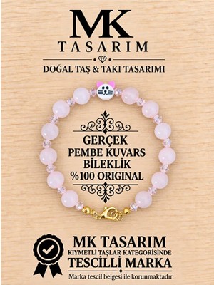 MK Tasarım Gerçek Pembe Kuvars Bileklik MK.9000.001- Rahatlık-Dinginlik-Enerji- Stres Bilekliği- Renkleri Boya Değildir -Kendi Rengidir