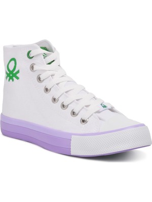 Benetton Kadın Kanvas Bilekli Sneaker Günlük Spor Ayakkabı Beyaz-Lila