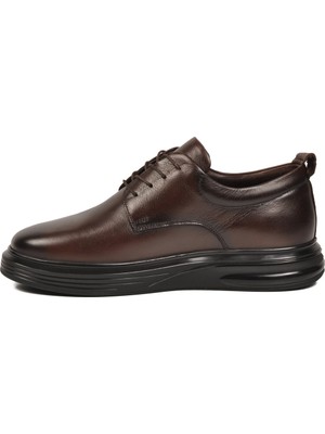 Voyager Kahve Hakiki Deri Bağcıklı Kalın Rahat Tabanlı Erkek Casual Ayakkabı Sneaker 1042