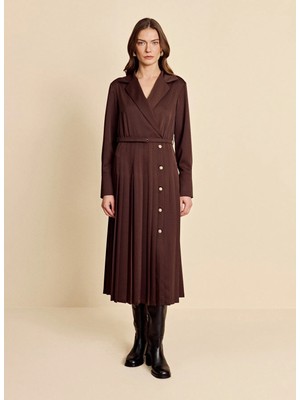 Brooks Brothers Kahverengi Kadın Kruvaze Yaka Regular Fit Elbise BBFW26FDR001