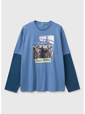 United Colors Of Benetton Mavi Erkek T-Shirt 226A3I1XC10UI0G6-T-SHIRT L/s