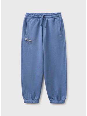 United Colors Of Benetton Mavi Erkek Slogan Baskılı Sweatpant 226A3J68CF0780G6-TROUSERS