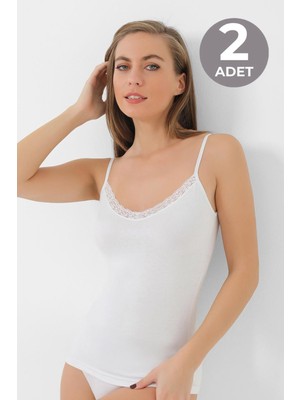 Arma Yıldız Kadın Bambu V Yaka Ip Askılı Dantelli Atlet 2'li Paket
