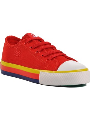 Benetton Kırmızı Keten Hafif Bağcıklı Unisex Çocuk Spor Ayakkabı Sneaker