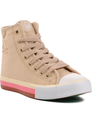 Benetton Kadın Kanvas Bilekli Sneaker Günlük Spor Ayakkabı Bej