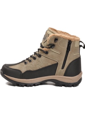 Ayk's Bej Bağcıklı Fermuarlı Soğuğa Dirençli Kaymaz Unisex Outdoor Trekking Bot 980