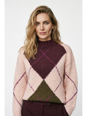 Neden Tekstil Kadın Argyle Desenli Triko Oversize Kazak