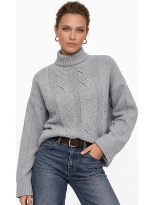 Neden Tekstil Kadın Premium Triko Saç Örgü Desenli Balıkçı Yaka Oversize Kazak