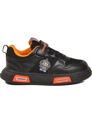 Ayk's Siyah-Oranj Cırtlı Fileli Cırtlı Erkek Çocuk Spor Ayakkabı Sneaker 026 F