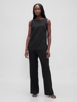 Gap Kadın Siyah Low Rise Keten Karışımı Flare Pantolon