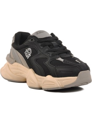 United Colors Of Benetton Siyah Fileli Hafif Kalın Rahat Tabanlı Kadın Yürüyüş ve Spor Ayakkabı Sneaker BN-11121 G