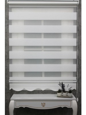 Bigpazar Ekru (Kırık Beyaz) Geniş Pliseli Etek Dilimli Zebra Stor Güneşlik Perde Alüminyum Kasa
