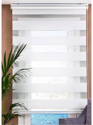 Bigpazar Beyaz Ithal Geniş Pliseli Bambu Zebra Stor Perde Etek Dilimsiz +Alüminyum Kasa