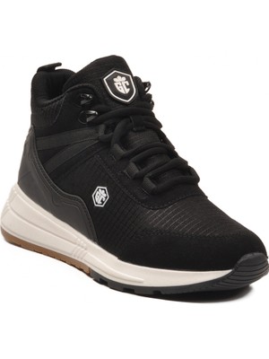 Ayk's Siyah-Beyaz Bağcıklı Bilek Boy Kaymaz Taban Unisex Outdoor Trekking Sneaker Bot 2880