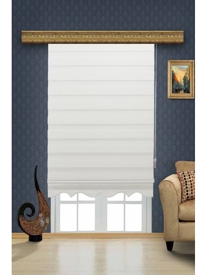 Bigpazar Beyaz Ithal Bambu Geniş Pliseli Zebra Stor Perde Etekli Güneşlik (Alüminyum Kasa)